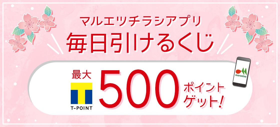 Tポイント500ptが当たる 3月マルエツチラシアプリ毎日引けるくじ 22 3 31 の紹介 Tポイント500ptが当たる 3月マルエツチラシアプリ毎日引けるくじ 22 3 31 の紹介
